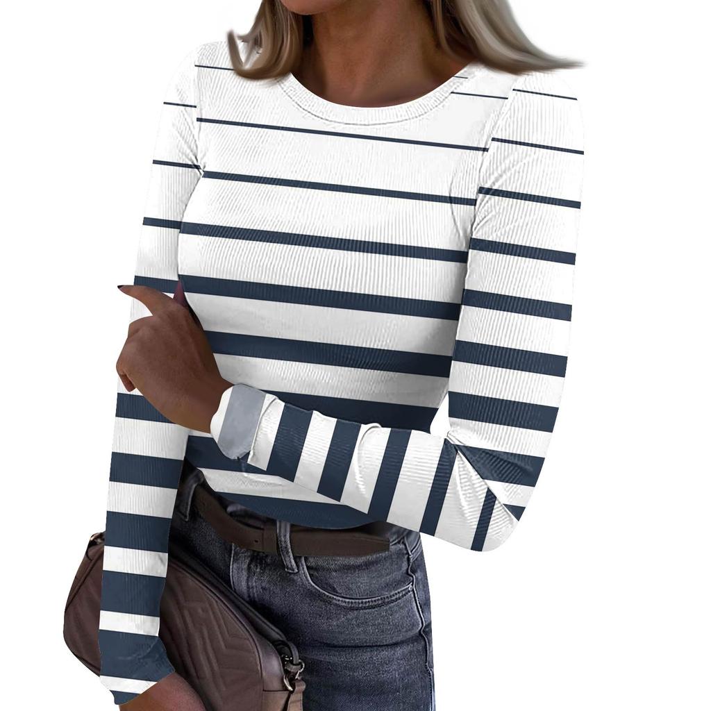 Женская и зимняя футболка с тонким низом, модная повседневная футболка с градиентным принтом и круглым вырезом, пуловер с длинным рукавом