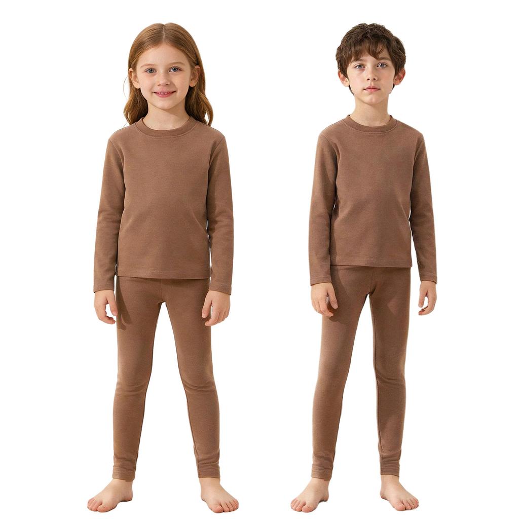 Детский термобельевой комплект из 2 предметов: Теплый топ с круглым вырезом и длинными рукавами и леггинсы на эластичном поясе для девочек и мальчиков, зимняя одежда для сна