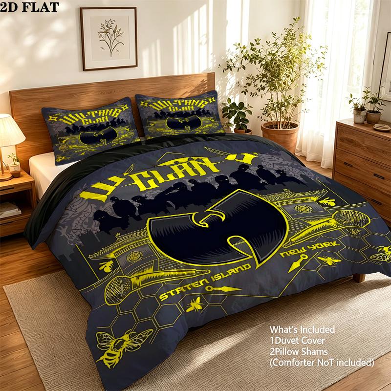 Wutang Clan Pattern Bedding Quilt Set Quilt Cover Pillowcase Home Birthday Gift(1 * duvet cover + 2 * pillowcase, without core)