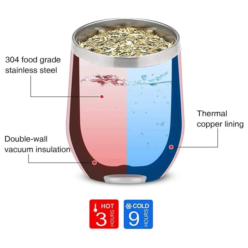 Набор чашек для чая из нержавеющей стали Yerba из тыквы для кофе, 12 унций, двухстенная вода для мате с крышкой, 1 соломинка-бомбилья, фильтр-ложка и щетка