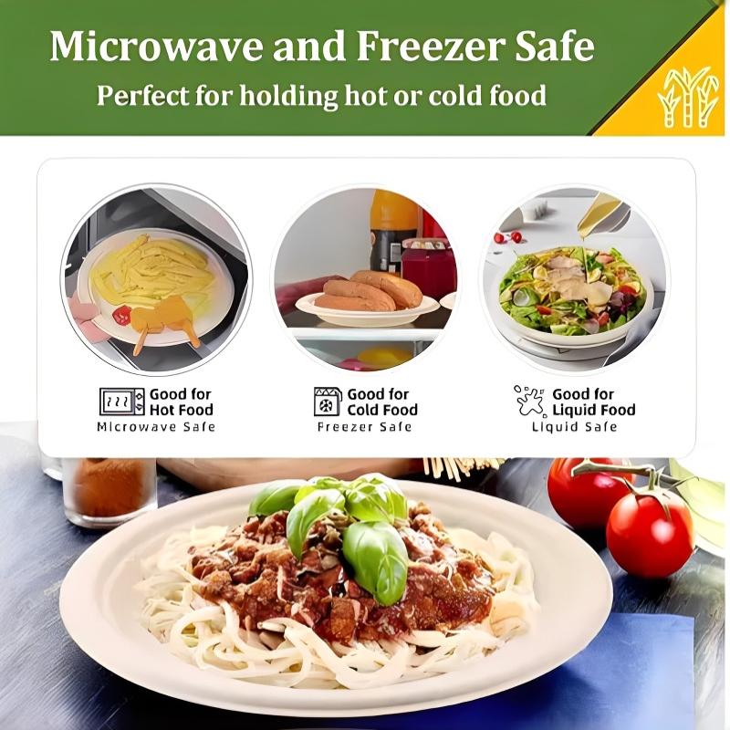 50Pcs Disposable Plate 9-10" Extra Strong Extra Thick Microwave Safe Paper Plate Cut Oil Resistant Biodegradable Disposable Tray