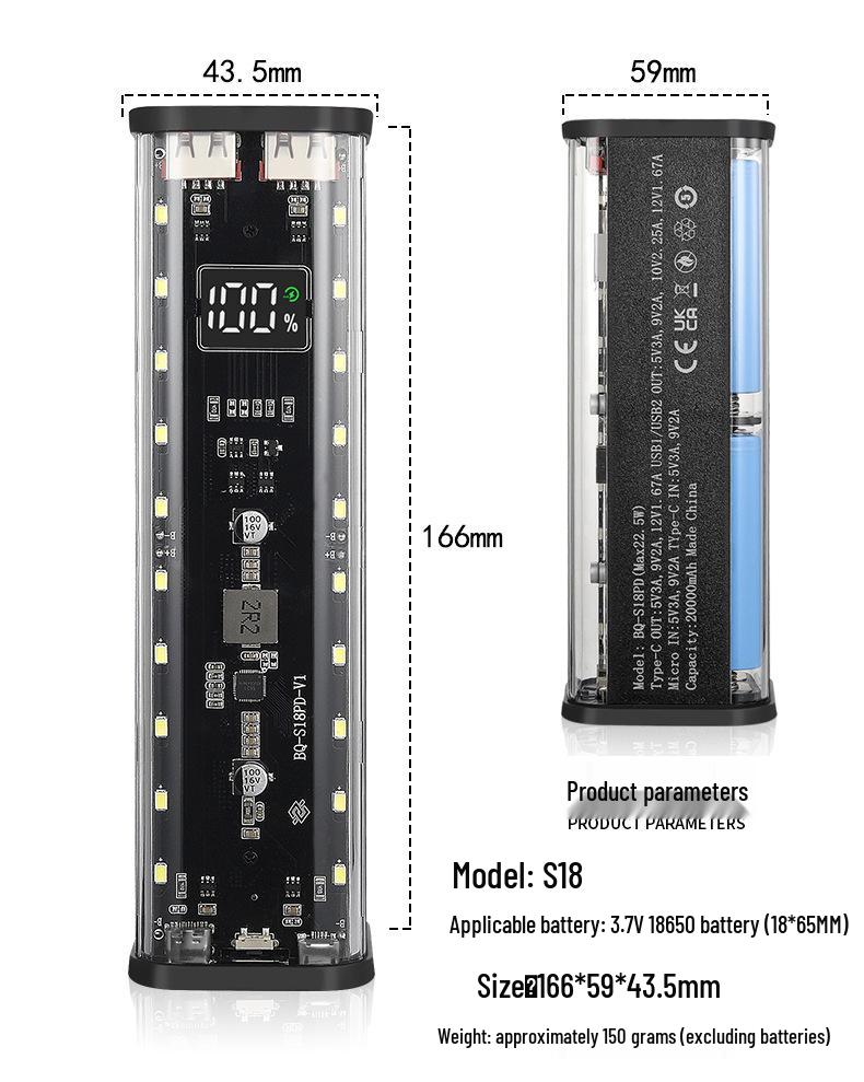 Набор для самостоятельной сборки батарейного блока 18650 из 8 секций: Корпус повербанка с быстрой зарядкой без пайки