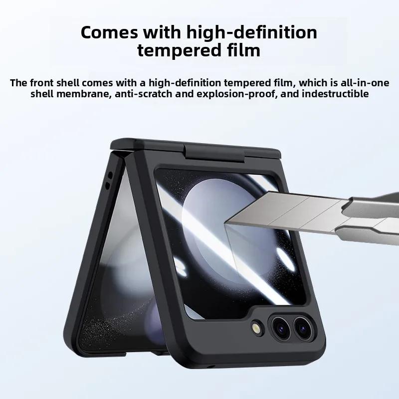 Skin Feel Fully Wrapped Hinge Protection Phone Case with Tempered Film for Samsung Z Flip 6 5 4 3 Flip6 Flip5 Protective Cover