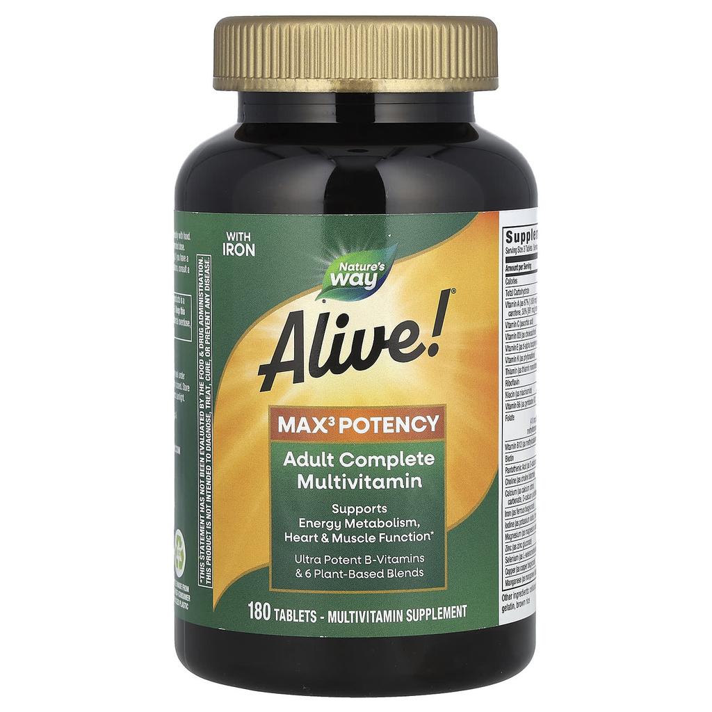 Nature's Way Alive! Max3 Potency, Complete Multivitamin for Adults with Iron, 180 Tablets