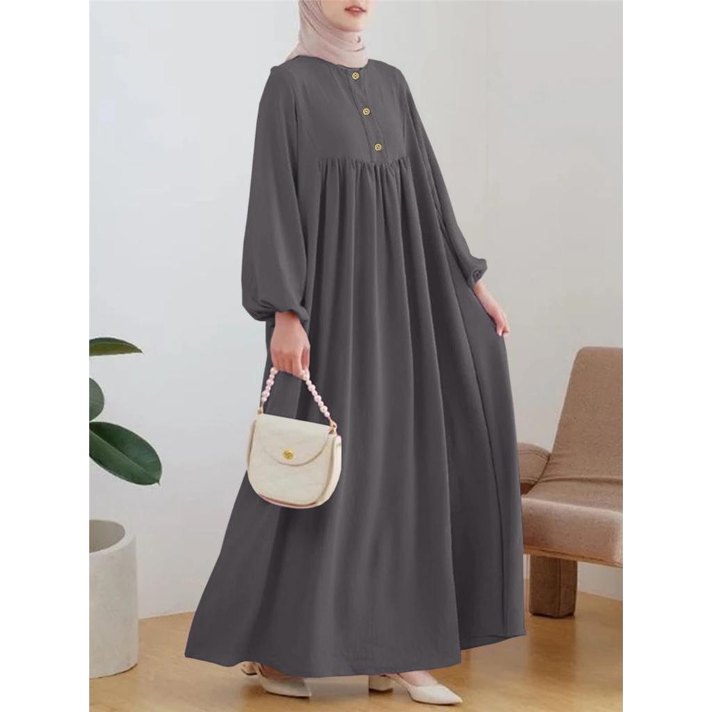 Мусульманское женское платье-халат с рукавами-фонариками, однотонное, длинное
