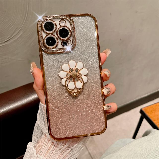Роскошный чехол для телефона с гальваническим покрытием и бриллиантовой рамкой для iPhone 16 Pro Max для iPhone 11 12 13 14 15 16 Plus с блестящей подставкой-держателем