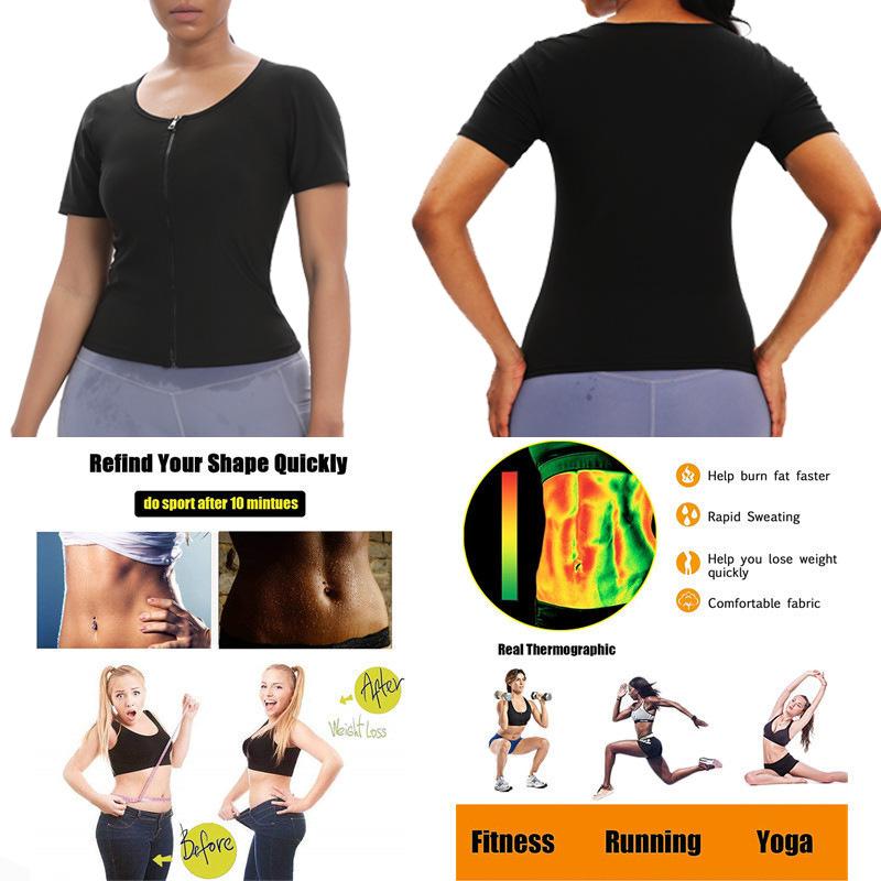 Женский костюм для сауны, толстовка с короткими рукавами, тренировочная куртка на молнии, талия, формирователь тела, сжигание жира, корректирующее белье для бега, спортивные топы