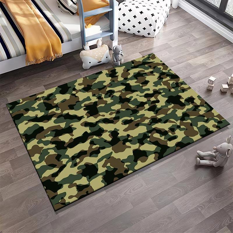 Camouflage Pattern Carpet with Army Style Green1Brown1and Beige Design Suitable for use as an anti-slip1 for1room and bedroom sofas
