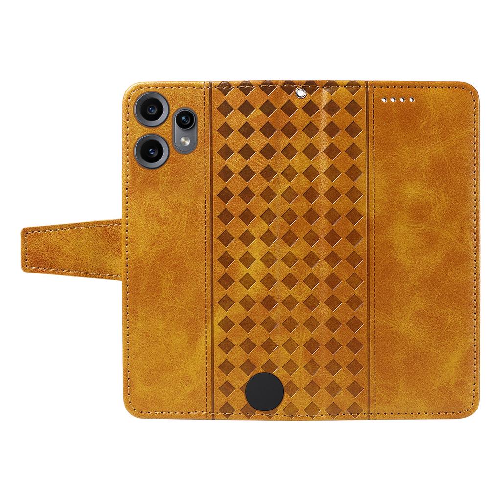 For Nothing CMF Phone 2 Pro Leather Case Wallet Stand Grids Imprinted Phone Cover with Strap