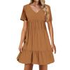 Ladies Casual Sexy Solid Color V-neck Loose Patchwork Short Sleeve Dress