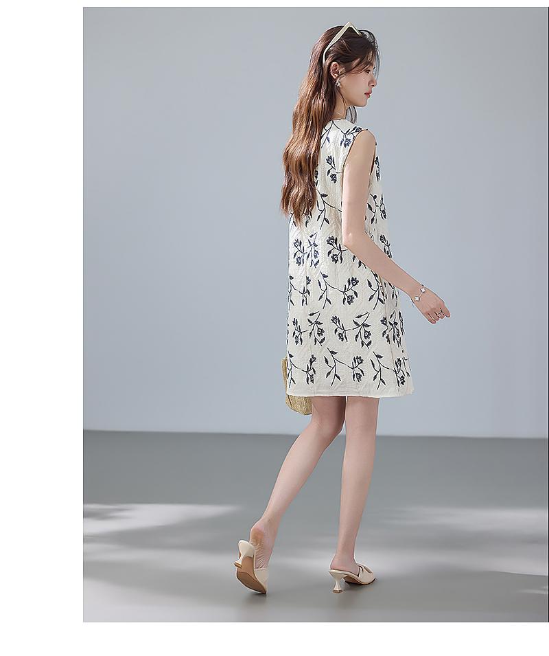 Retro floral paper French retro embroidered sleeveless dress with lining for summer Hepburn style short skirt