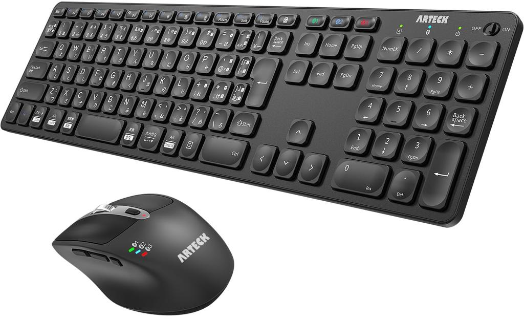 Arteck Bluetooth Keyboard and Mouse Set, Multi-Pairing, Connects To 3 Devices Simultaneously, Type-C Rechargeable, Full-Size Bluetooth Keyboard with