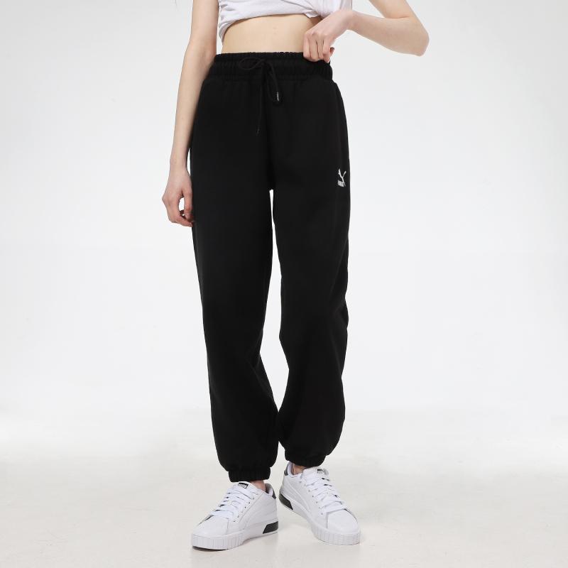 Puma Свободные дышащие спортивные штаны с вышитым логотипом на завязках, трикотажные спортивные штаны для женщин, черные 532284-01