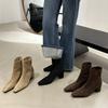 Мода 2025 Новые Высокие Каблуки Женские Ботильоны Зимняя Модная Обувь Дизайнерские Массивные Замшевые Ботинки Челси Элегантные Туфли-Лодочки для Платья Ботинки