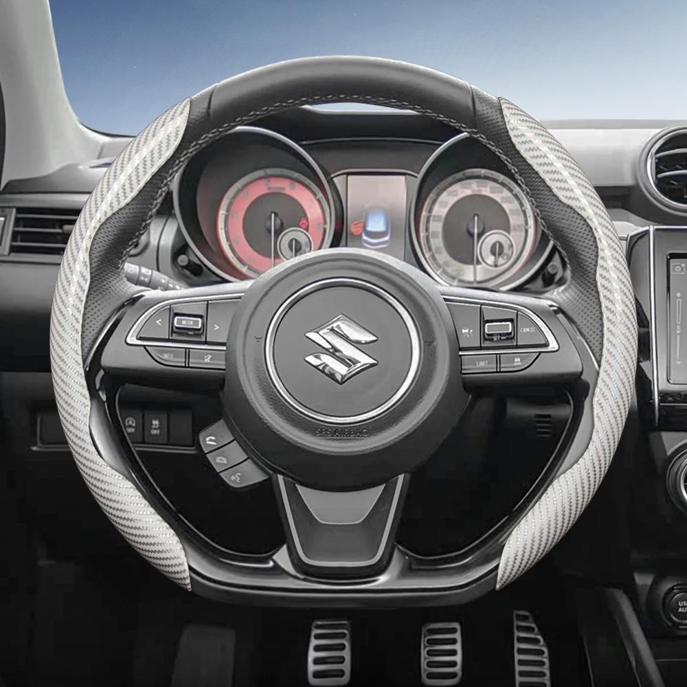 zkfan8 Suitable for Suzuki Carbon Fiber Texture Steering Wheel Cover with Segmented Quick-Release Design for Wagon R Swift Ertiga Brezza Baleno Fronx