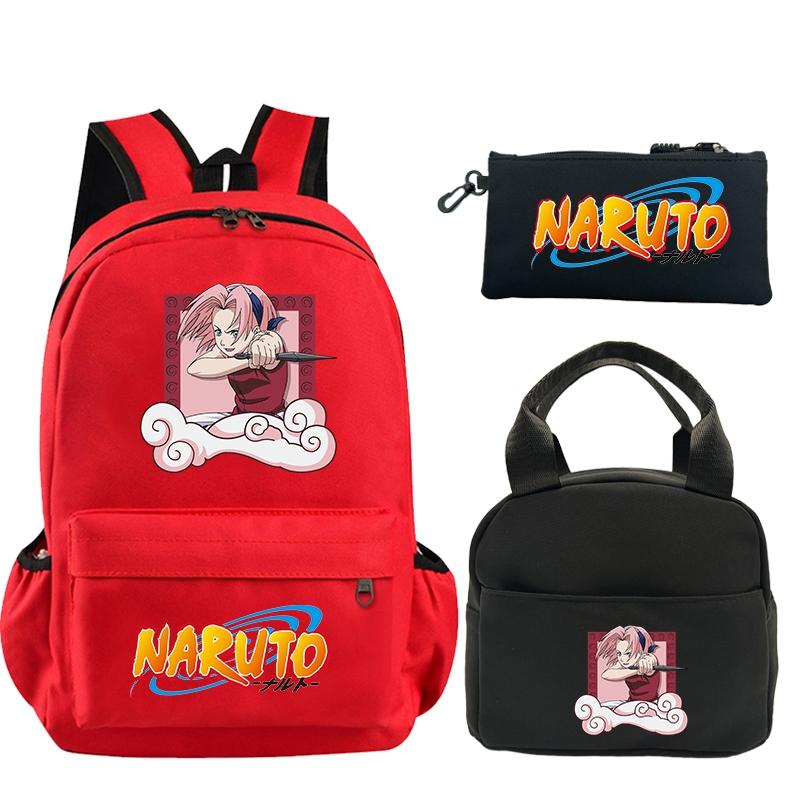 3 шт./компл., рюкзак с принтом аниме Наруто и сумка для обеда, пенал для подростков, детский школьный рюкзак для девочек и мальчиков