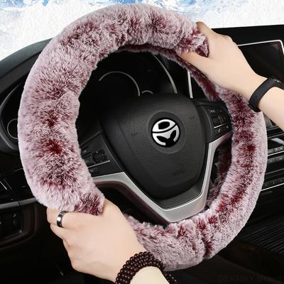 Женский меховой розовый теплый чехол на руль автомобиля, зимний черный автомобильный чехол для интерьера 37 см 38 см, автомобильный руль