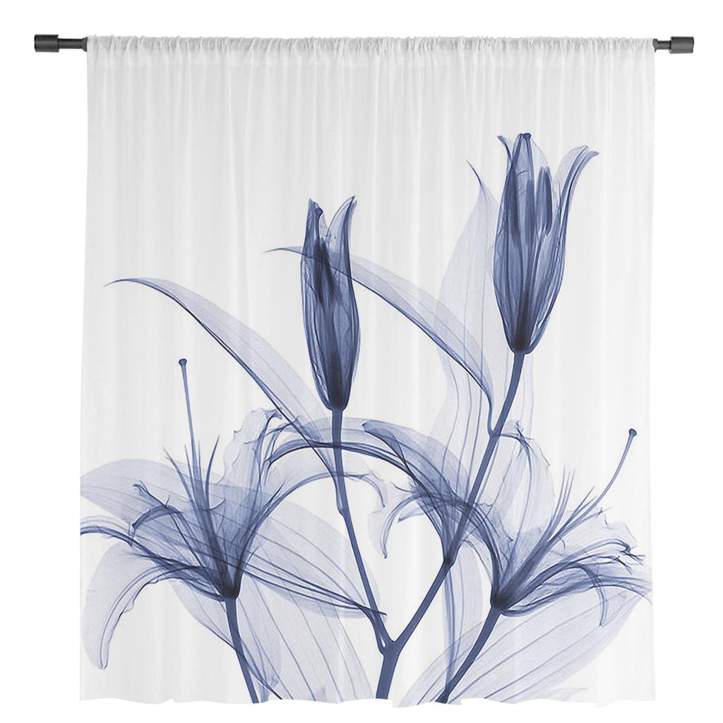 Abstract Purple Flower Chiffon Sheer Curtains for Living Room Bedroom Home Decoration Window Voile Tulle Curtain Drapes
