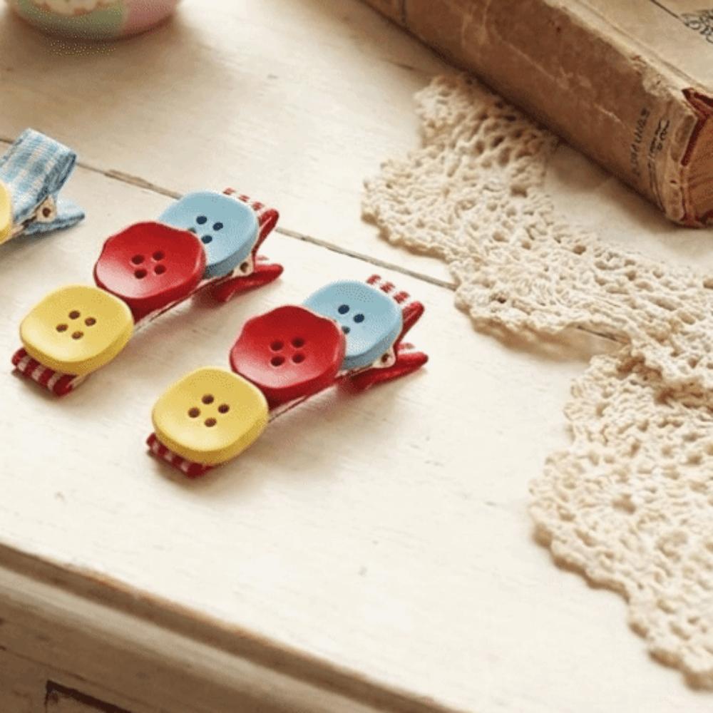 2 pcs/set Color Block Button Hair Clips Resin Side Clip Boho Hairpin Gift