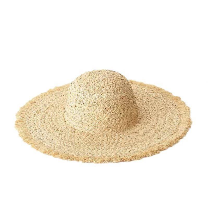 Big Brim Raw Edge Raffia in Stock Straw Seaside Beach Vacation Female Protection Sun Hat