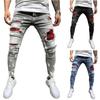 Men's Casual Stretch Jeans Fashion Personality Ripped Holes Slim Stretch Small Feet Motorcycle Jeans