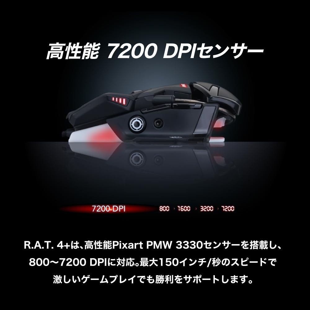 Mad Catz Wired Gaming Optical Gaming R.A.T.4+ Mouse, Mouse, Black, 2-Year Warranty, MR03MCINBL000-0J