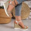 Roman Wedge Heel Polyurethane Sole Women's Shoes, New Fashion Trend In Spring 2025, Versatile Women's Shoes, Gold, Others