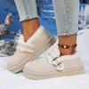 Мягкая толстая подошва, пушистые повседневные туфли, женские 2025, зимние теплые, короткий плюш, балетки, металлическая пряжка, нескользящие, зимние ботинки для женщины