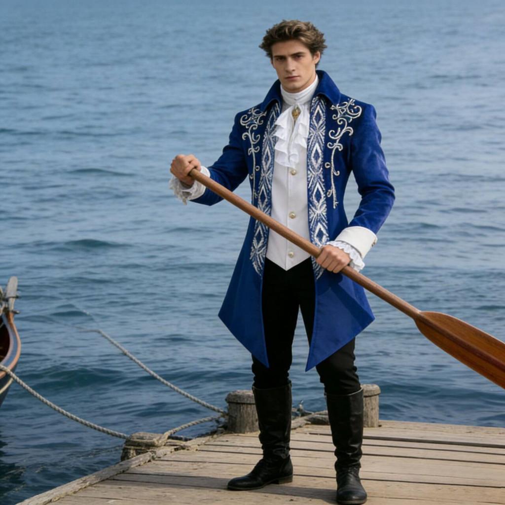 Gothic Victorian Tuxedo Jacket For Men With Jacquard Fabric For Stage Performances