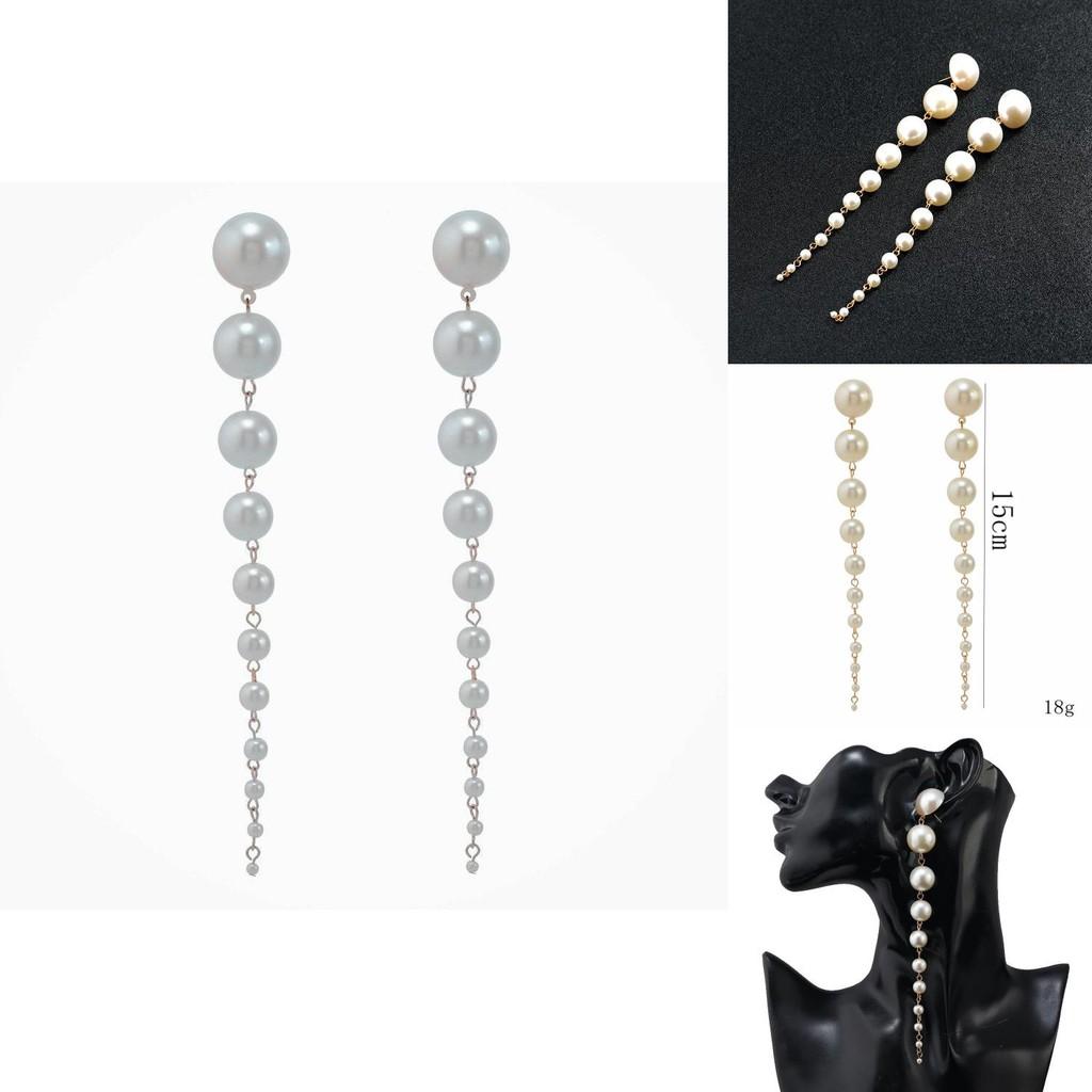 Pearl Long Dangle Earrings For Women With Elegant Office Wear Accessory
