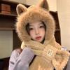 Autumn-Winter Fashion Plush Warm Hat with Fox Ears and Scarf Set for Women, Cute Animal Winter Two-Piece Outfit Plus Neck Warmer