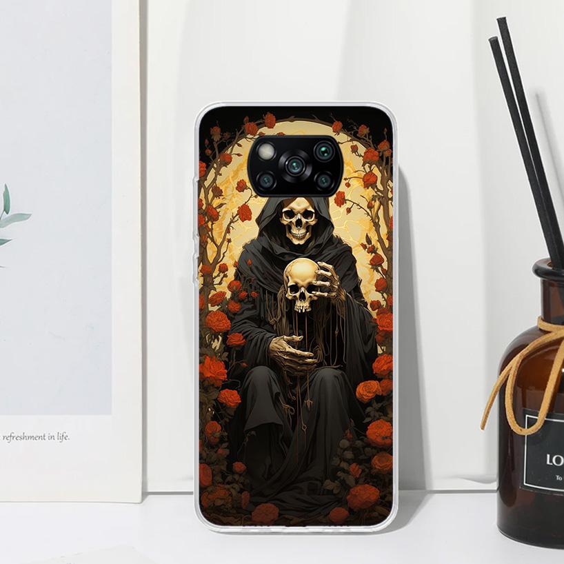 Reaper Skull Skeleton Gun Phone Case For Xiaomi Poco X7 X6 X5 M7 M8 Pro F7 Ultra Redmi 15C 15 13C 13 12C 12 10 10C 10A Art Funda