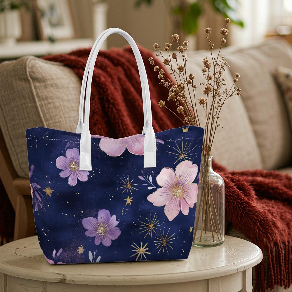 Purple Floral Print Casual Tote Bag Fashion Large Capacity Daily Commute Handbag