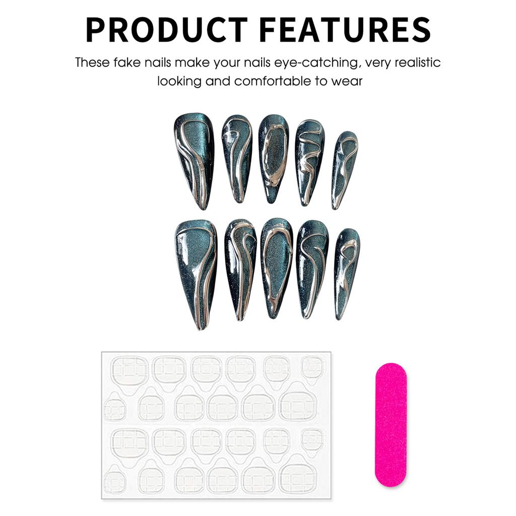 10Pcs Blue Star Irregular Metal Style Handmade False Nails for Fashion Styling