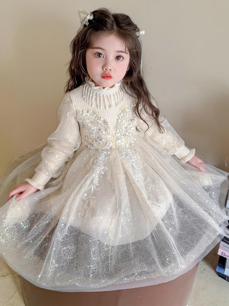 Girls' Stylish Knit Wool Dress for Spring & Autumn 2025