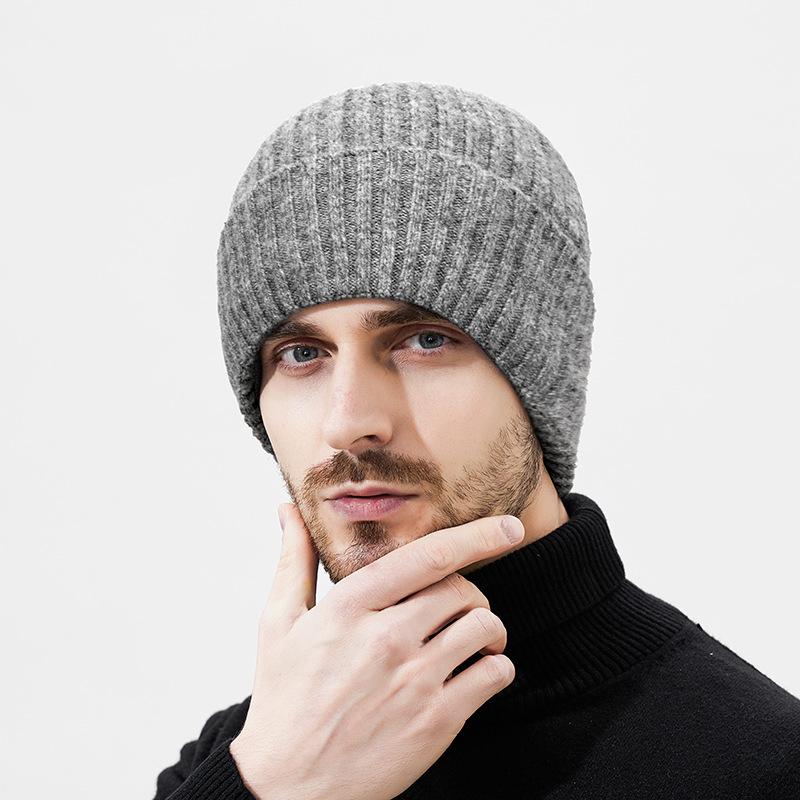 Зимняя шерстяная теплая вязаная шапка Мужская уличная ветрозащитная холодостойкая флисовая манишка Комплект из двух предметов шерстяная шапка