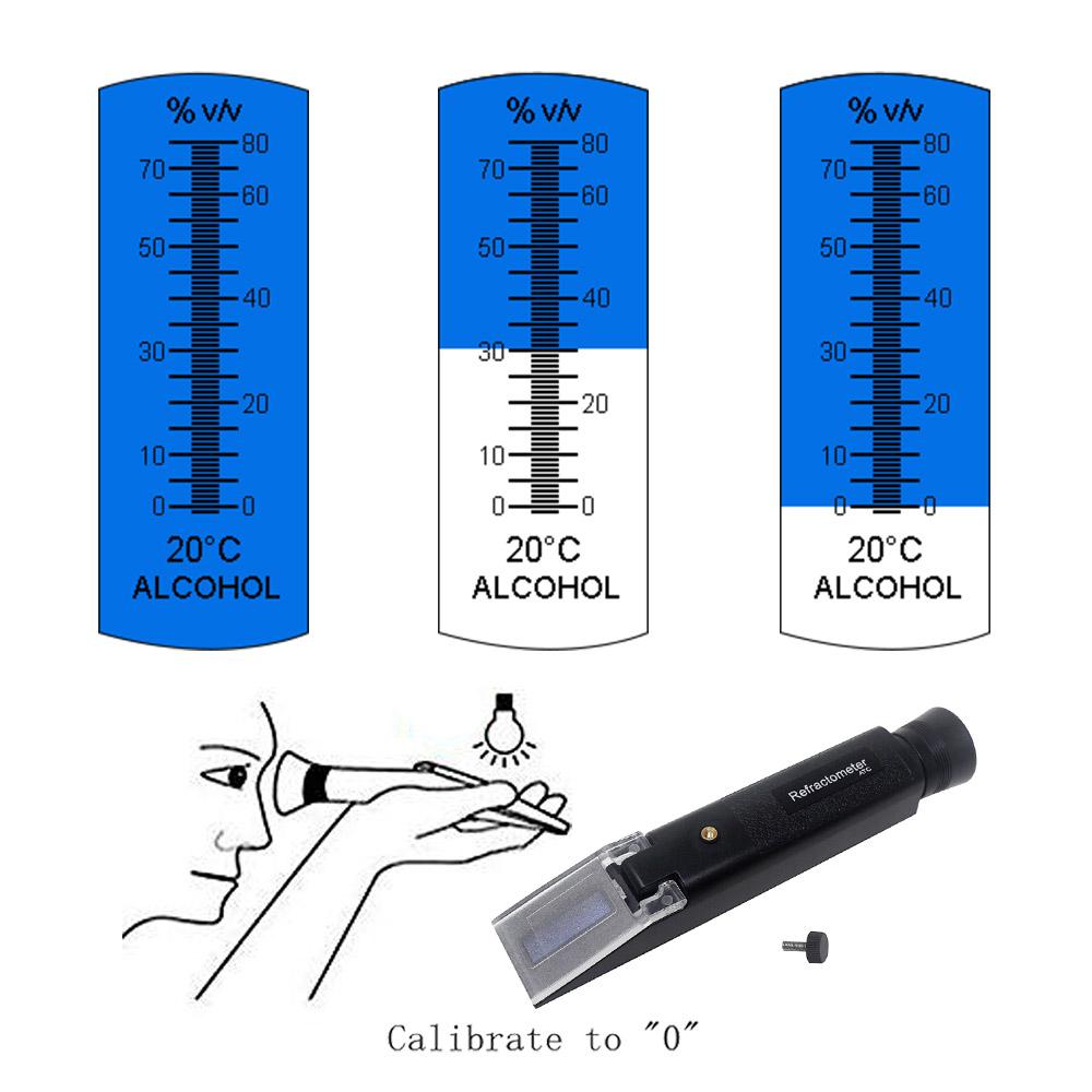 Handheld 0-80% Alcohol Refractometer Wine Concentration Tester Meter Densimeter ATC Refrectometer