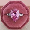 Pink Zircon Teardrop Engagement Ring - European & American Style, Synthetic Crystal, Pear-Shaped Design (r5234)