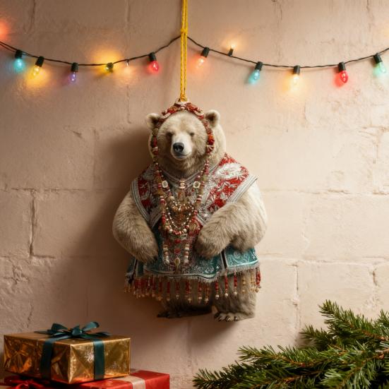 Милое и праздничное акриловое рождественское украшение в виде белого медведя в 2D для елки и домашнего декора