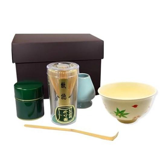 Okadaen tea ceremony tools practice set (tea bowl Unkin cherry blossom maple whisk scoop straightener matcha can) beginner-friendly entry box included