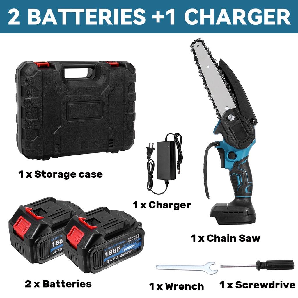 6 Inch Mini Electric Chain Saw Cordless Woodworking Pruning Chainsaw Brushless Garden Tool with 19800H Battery