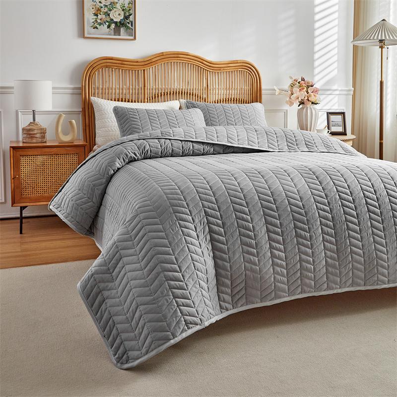 3pcs Set Quilted Bedspread, Solid Color Soft Breathable Bedsheet, 230*230cm+2pcs Pillowcase 51*66cm