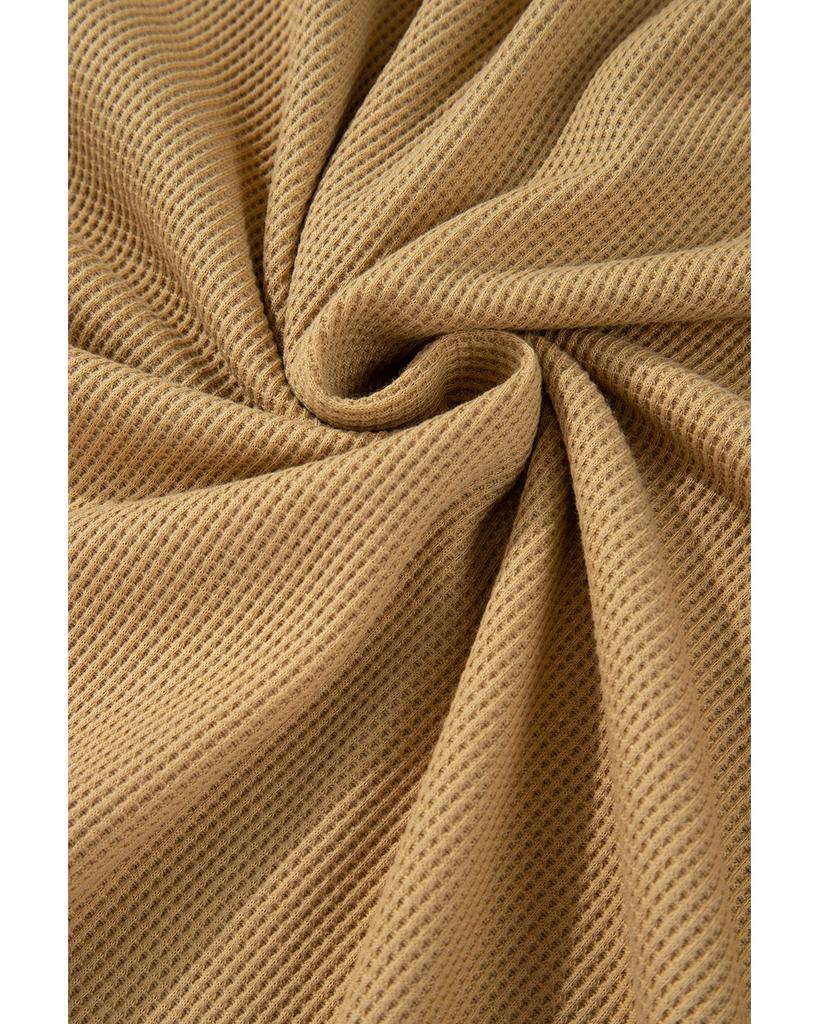 Azura Exchange Camel Textured Knit Half Button Drop Shoulder Oversized Top