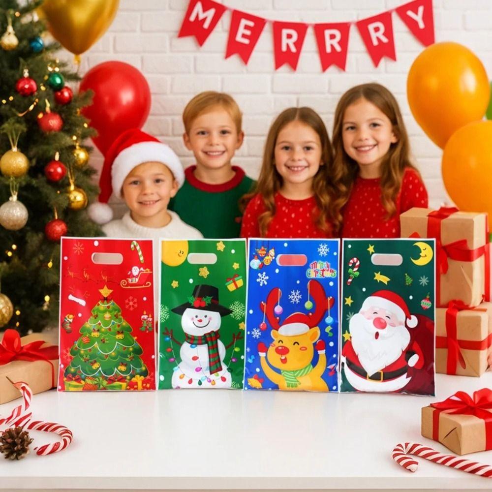 50/100 шт. Пакеты для рождественских подарков со снеговиком, Мультяшный пакет для подарков с Санта-Клаусом, Рождественский пакет для конфет 2025 Рождество
