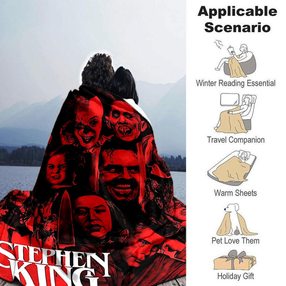 Stephen Horror Icons Flannel Blanket Super Soft Warm Cozy Blanket For Sofa Bed Office Travel Allseason Home Decor Gift
