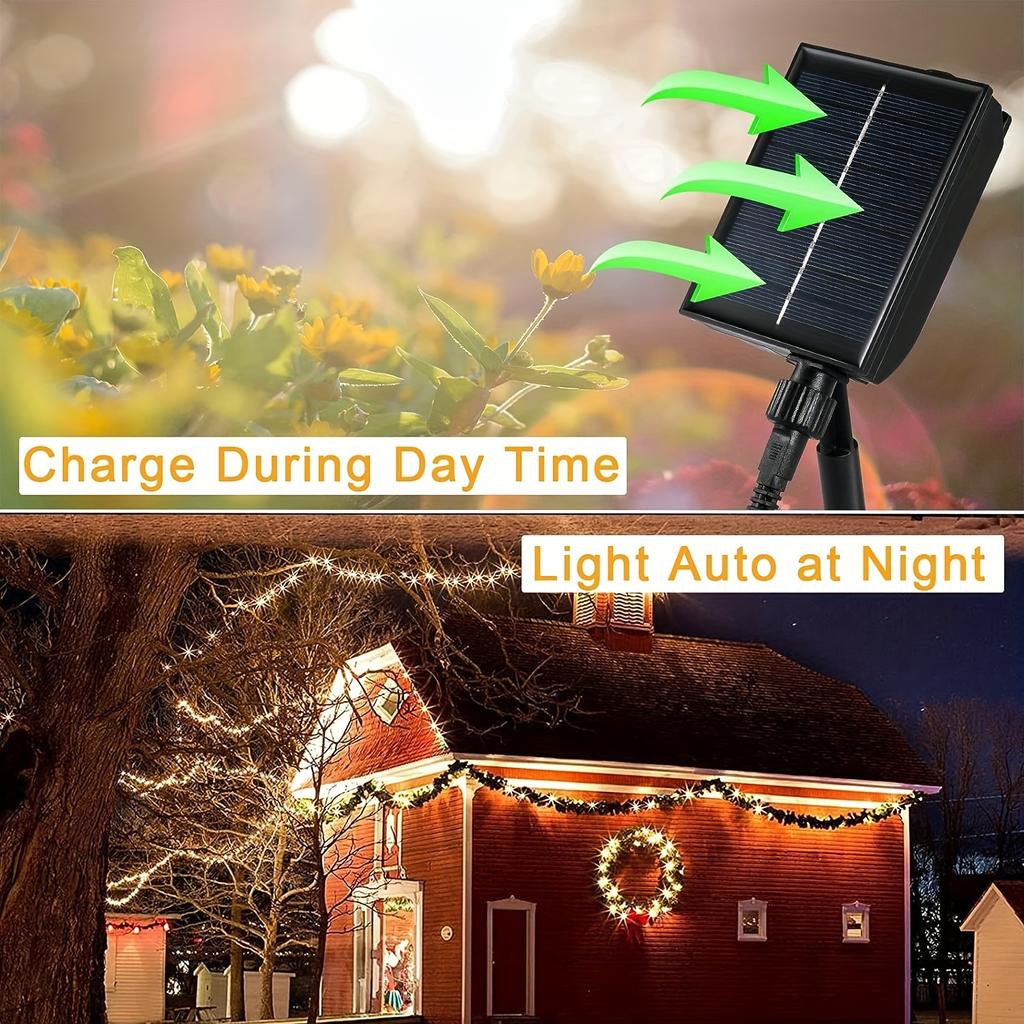 10-метровые солнечные рождественские огни, уличные рождественские огни, зеленый шнур, водонепроницаемые сказочные огни для рождественского украшения дома и двора