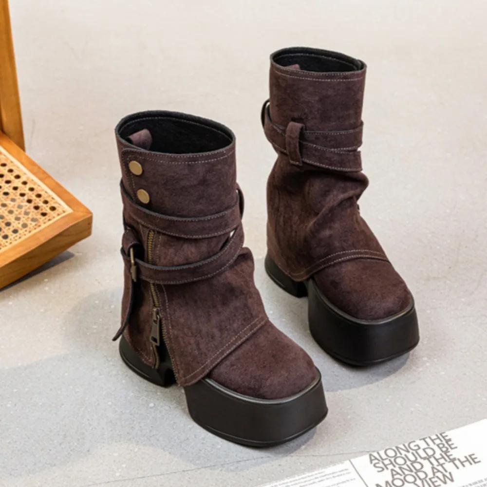 Брюки Сапоги Женская обувь Осень Зима Новинка Двухсекционные съемные короткие сапоги для женщин Модные сапоги на платформе Botas