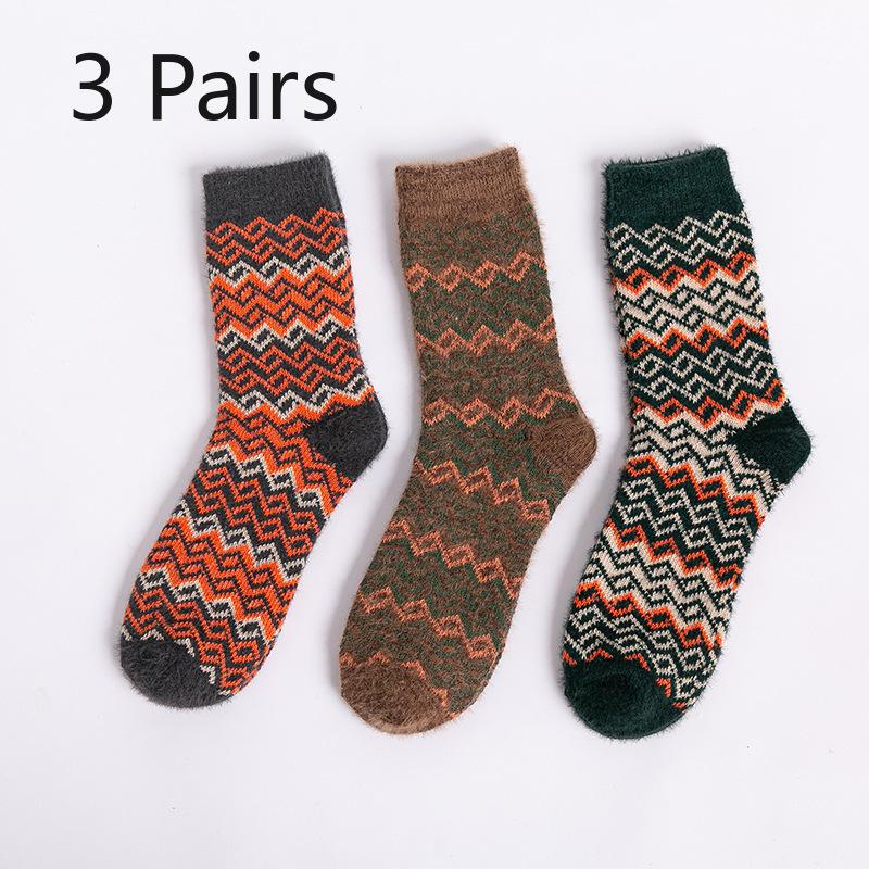 3 Pairs of Women's New Wavy Faux Ferret Thickened Warm Tube Socks