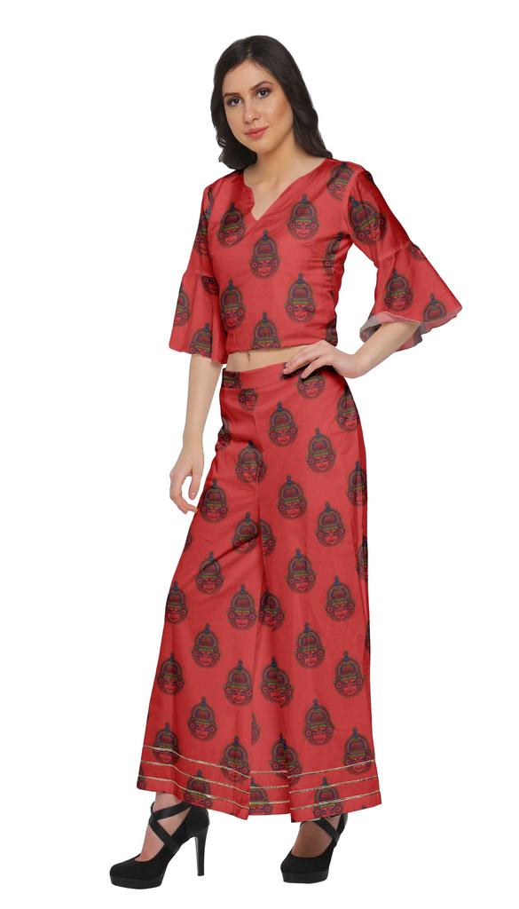 Moomaya Printed Loose Palazzo And Crop Top Set Ethnic Dress For Women Plus