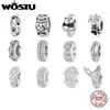 WOSTU 925 пробы Стерлинговое Серебро Оригинальные Силиконовые Бусины-Стопоры Лапка Животного Звезда Крест Цирконий Шарм Ель Браслет DIY Ювелирные Изделия Подарок